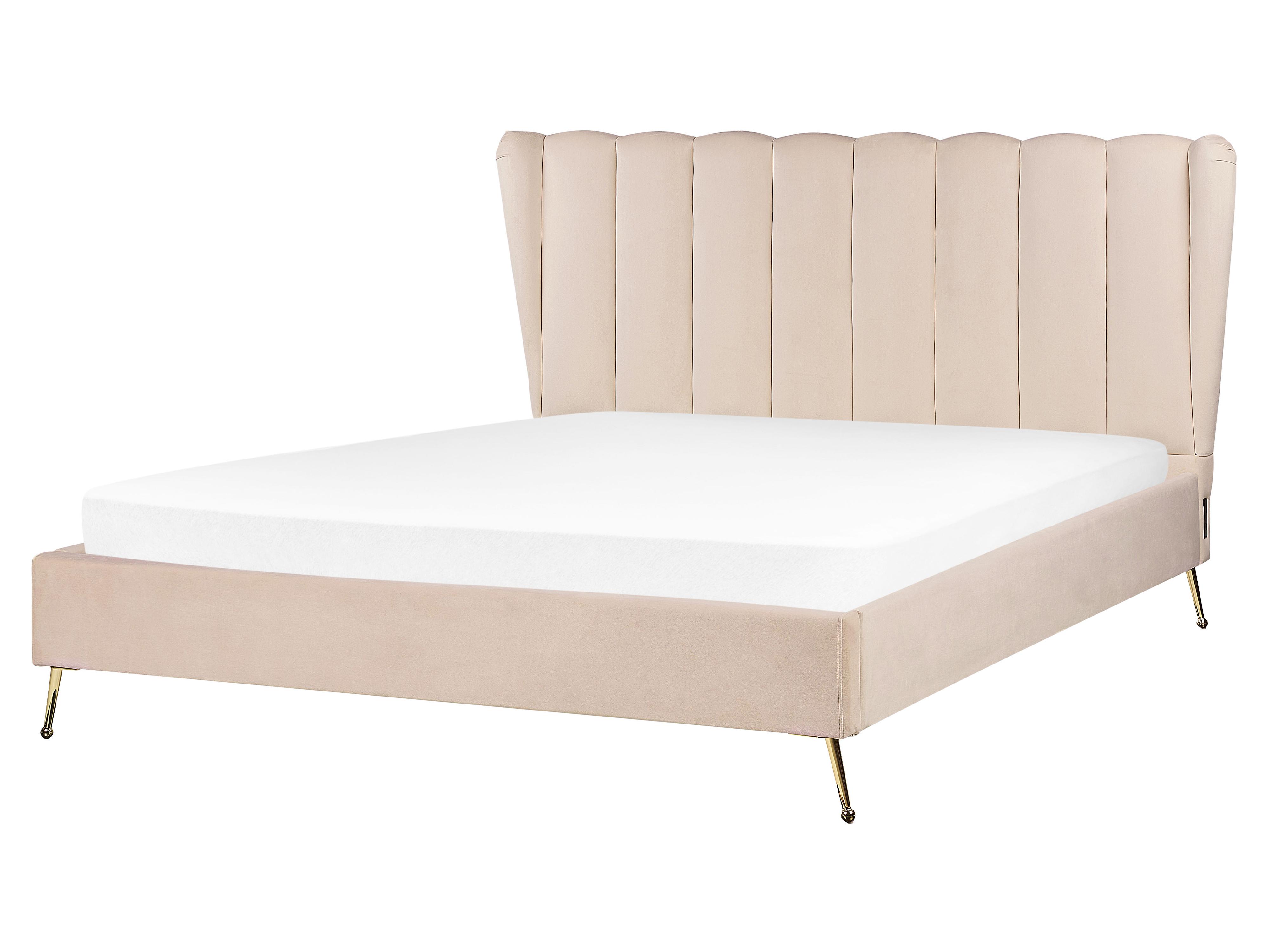 Bed Fluweel MIRIBEL 160 x 200 cm Beige