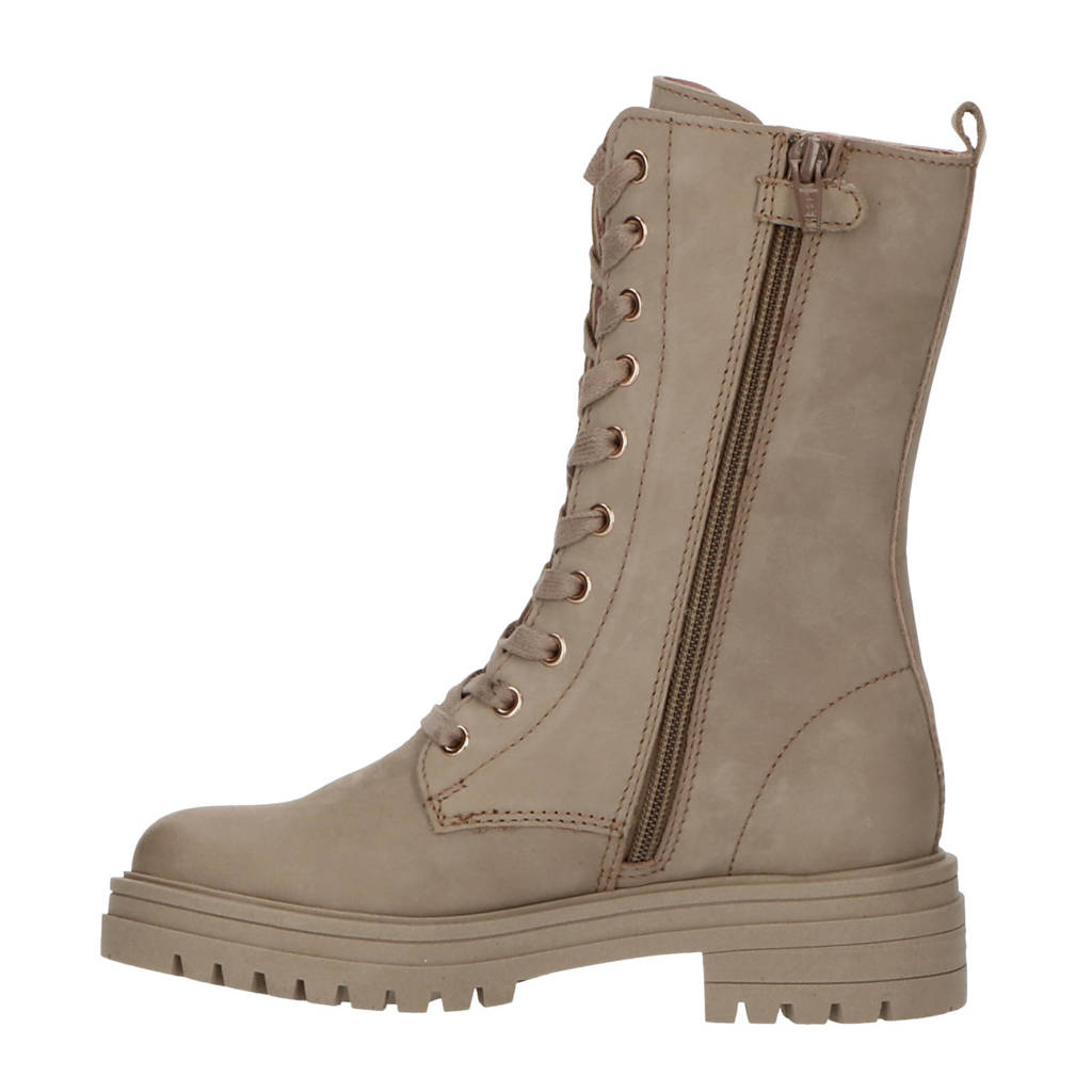 PS Poelman leren veterboots taupe
