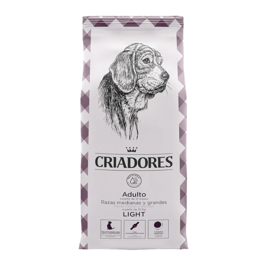Ração Breeders Adult Light para cães de raças grandes e médias.