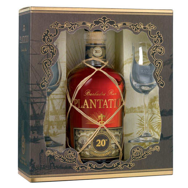 Coffret cadeau rhum Plantation Rum XO 20th Annniversary 2 verres