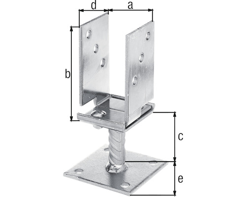 Verstelbare U-vormige paalanker voor schroefmontage, 71-131 x 110 x 70 mm, verzinkt, dikfilm gepassiveerd, 1 stuk