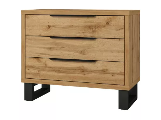 Chambre compléte industrielle MILOS : Armoire 4 portes, lit 180x200, commode, chevets, chêne brut/noir