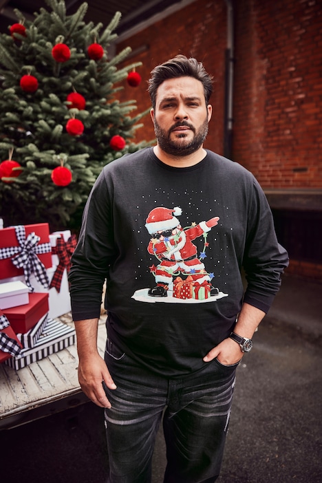 Men+ T-Shirt, Langarm, großer Print, Rundhals, bis 8 XL