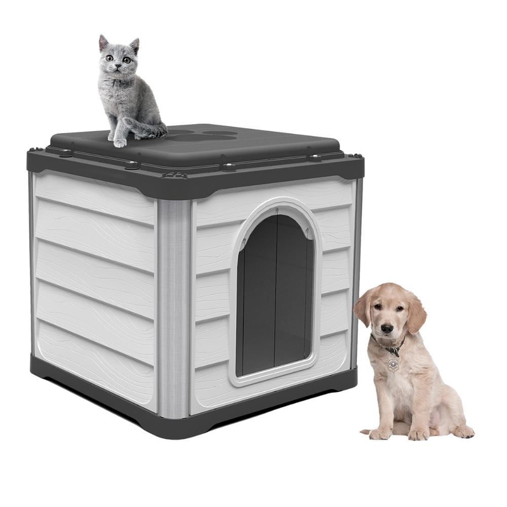 Loboo - Smartkave Cube Antracite Casinha para Cães e Gatos, Casinha Externa para Cães e Gatos com Design Modular, Isolamento Térmico e Resistente à Água, com Comedouro e Parede Traseira Articulada, Branca e Antracite