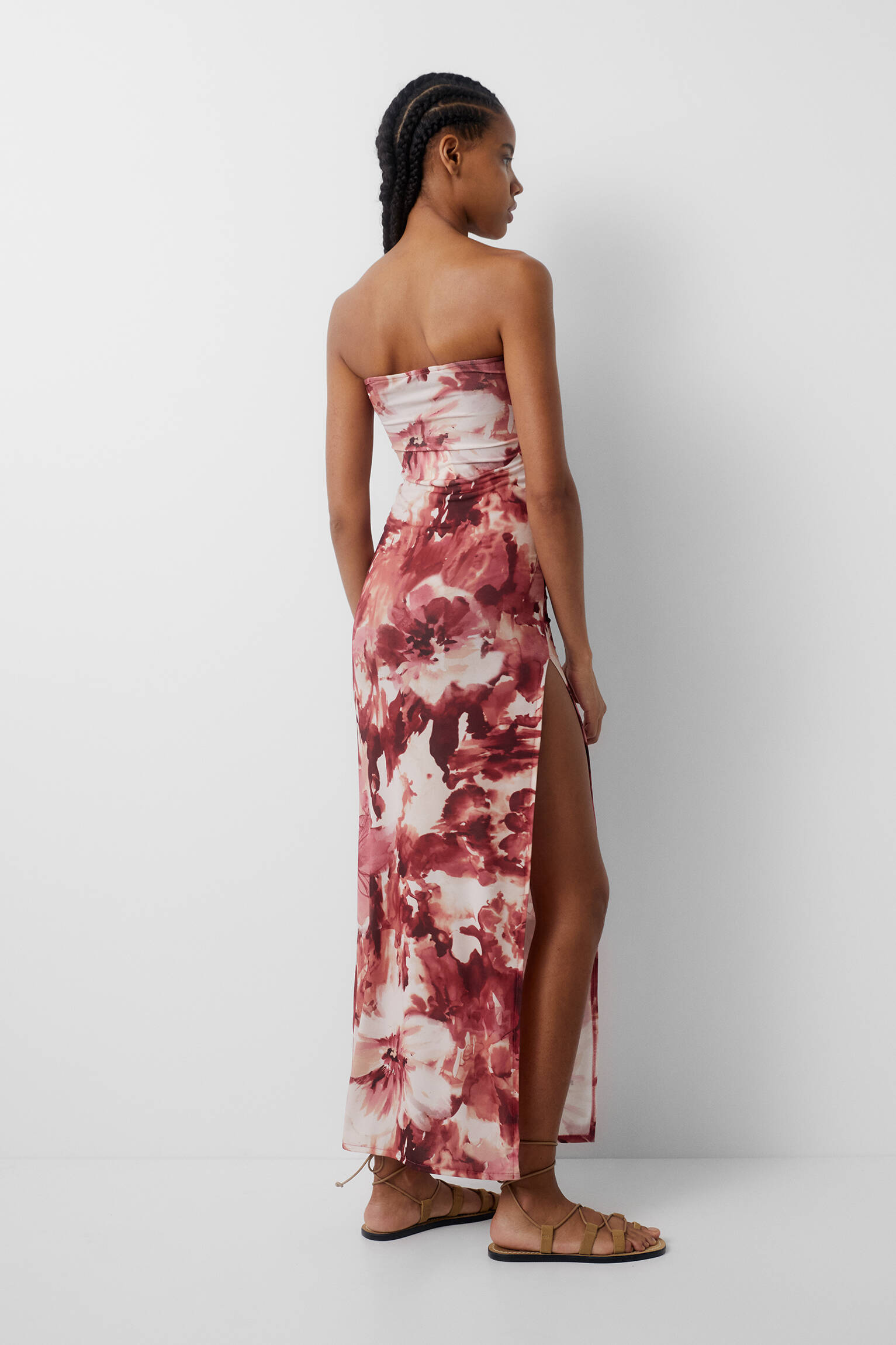 VESTIDO LONGO COM ESTAMPA FLORAL - BORDÔ