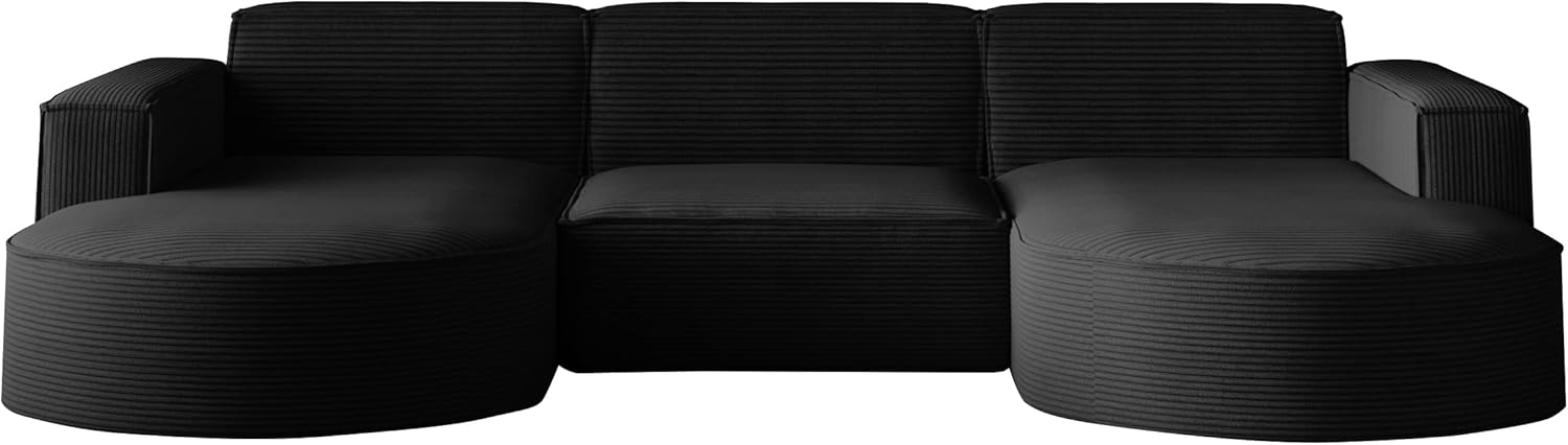 Kaiser Möbel - Ecksofa mit Wohnlandschaft, Eckcouch U Form XXL, Bigsofa, Sofa 3-sitzer, Bequemes Couch mit Ottomane für Wohnzimmer, Relaxsofa, Cord Stoff, Lounge-Set U-Form, Modena Studio, Schwarz