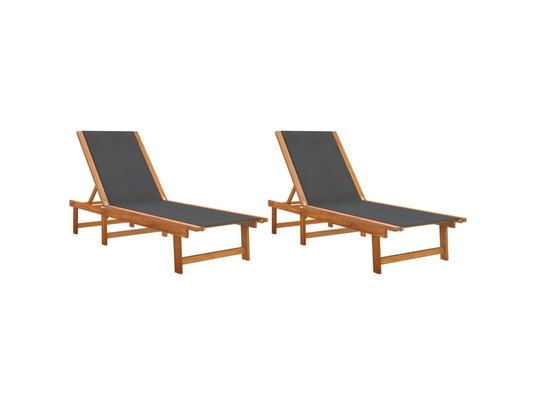VIDAXL - Bain de soleil Chaises longues lot de 2 noir bois d'acacia solide et textil...