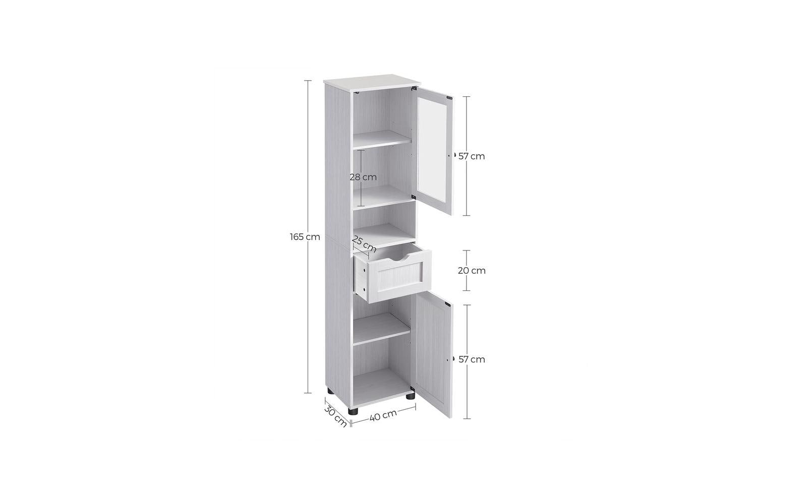 Vitrine Landhausstil 40 x 165 cm, Weiss<br>Schrank mit Glastür