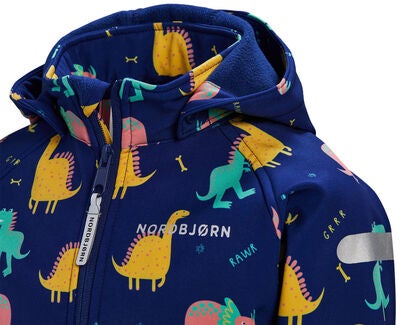 Nordbjørn Mollö Softshelljakke, Dinosaur Roar Blue Print