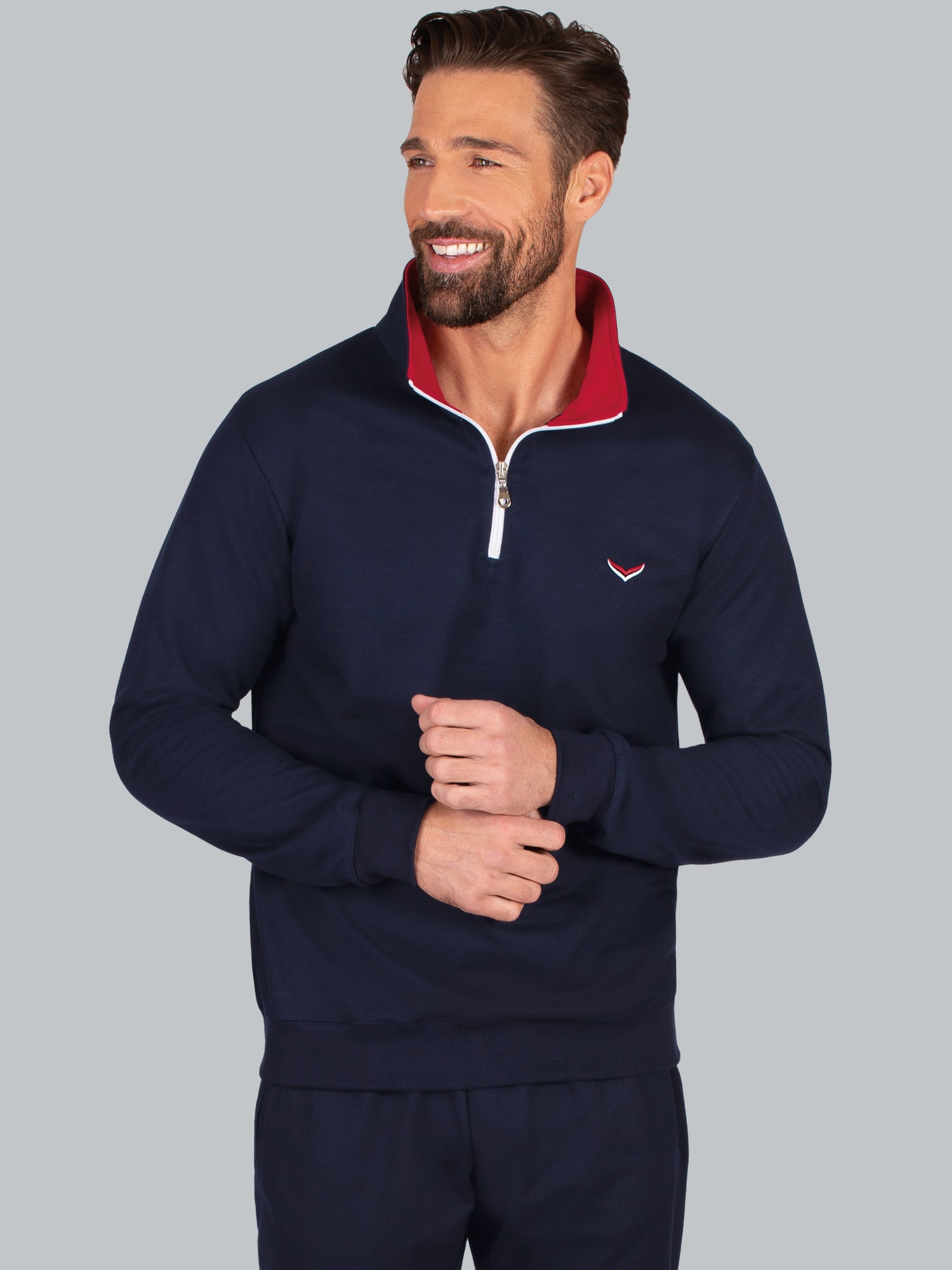 Sweatshirt mit Kragen und Reißverschluss Navy