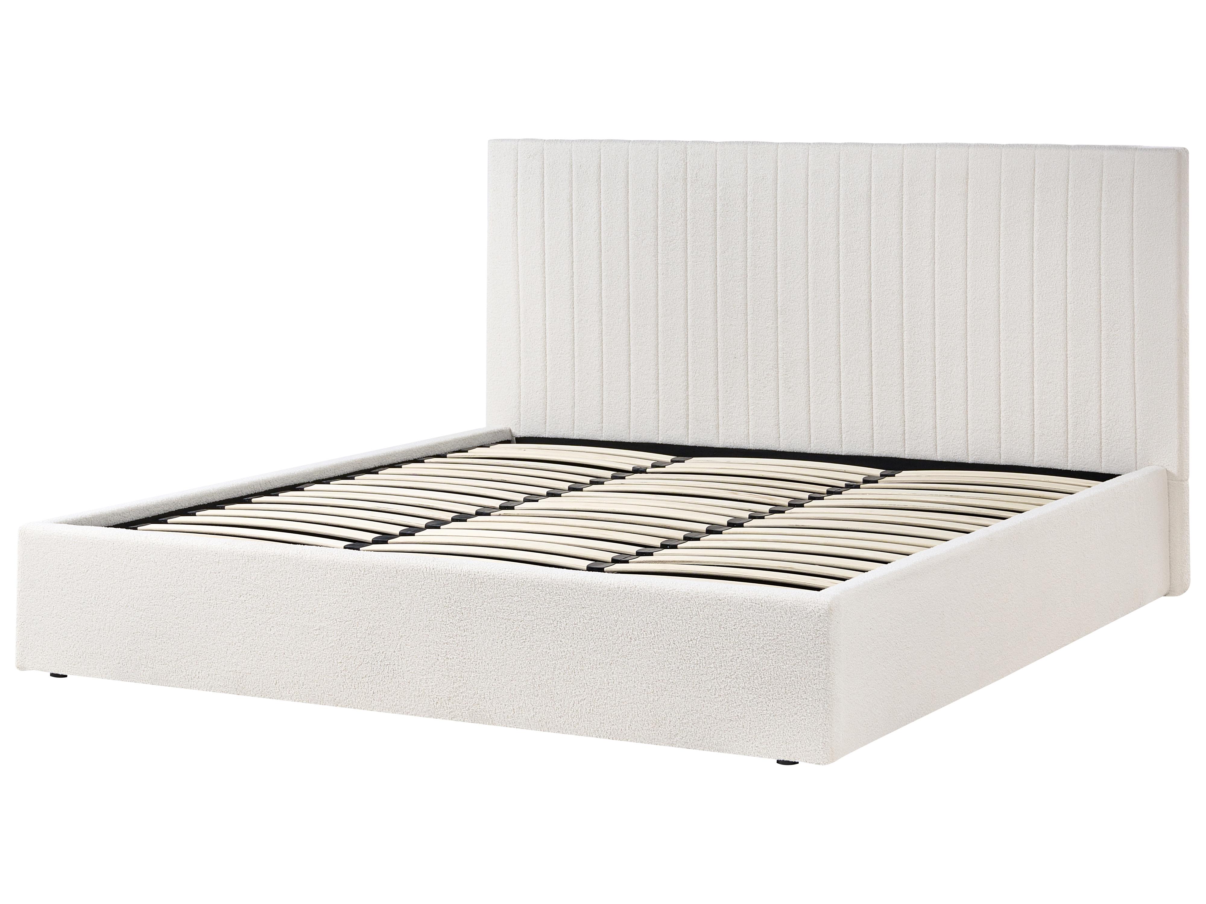 Bed met opbergruimte Bouclé VION 180 x 200 cm Gebroken wit