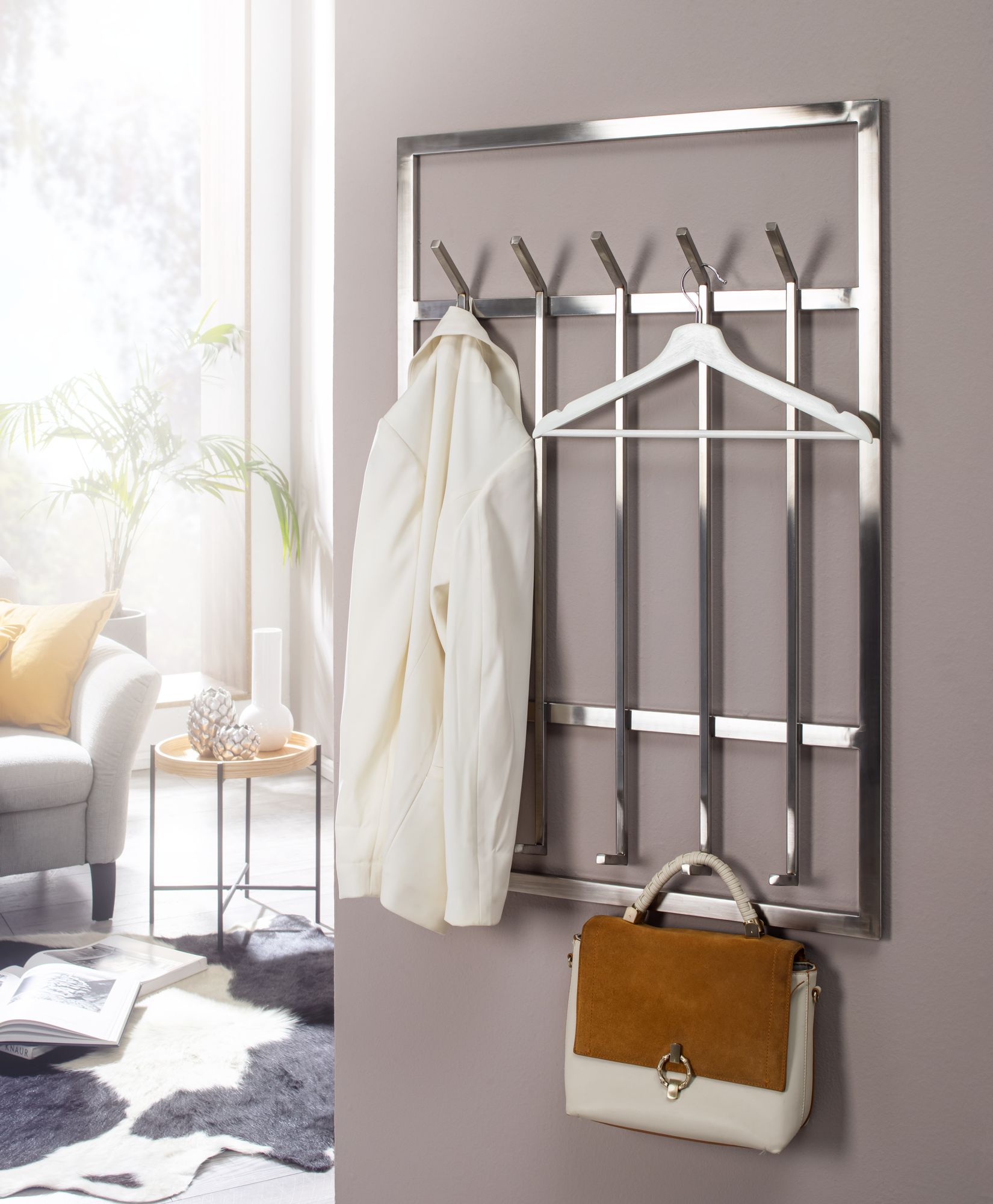 Wandgarderobe FineBuy Garderobe Metall 100 cm Silber Flur Hakenleiste Paneel