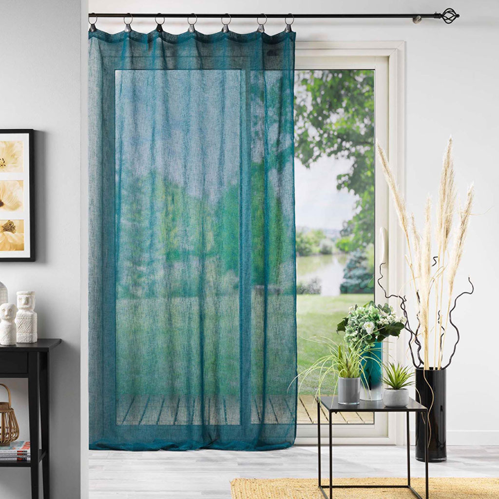 Voilage à anneaux polyester LINKA bleu 140x240cm