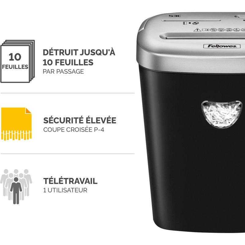 Destructeur Fellowes Powershred 53C - coupe croisée