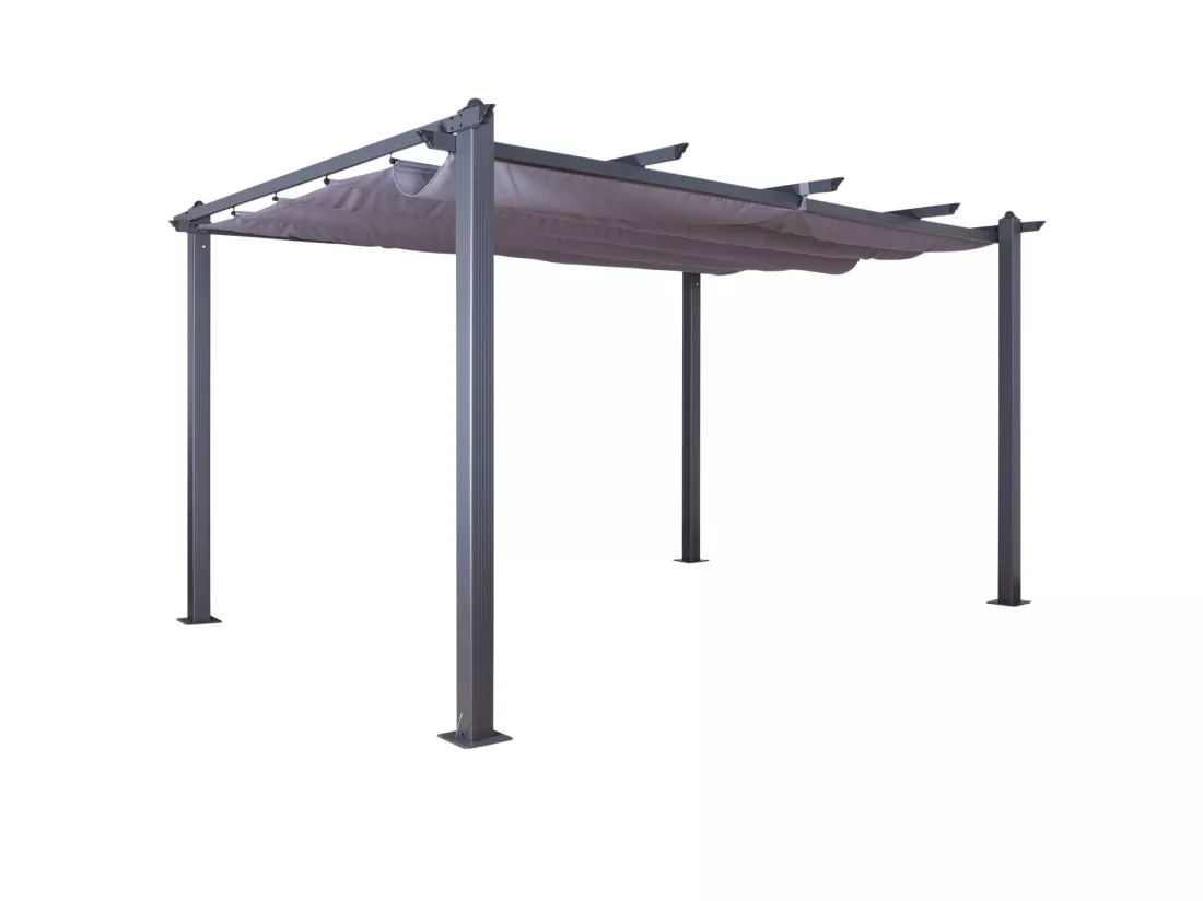 Tonnelle/Pergola aluminium 3x4m toile coulissante rétractable - Gris - HERO XL