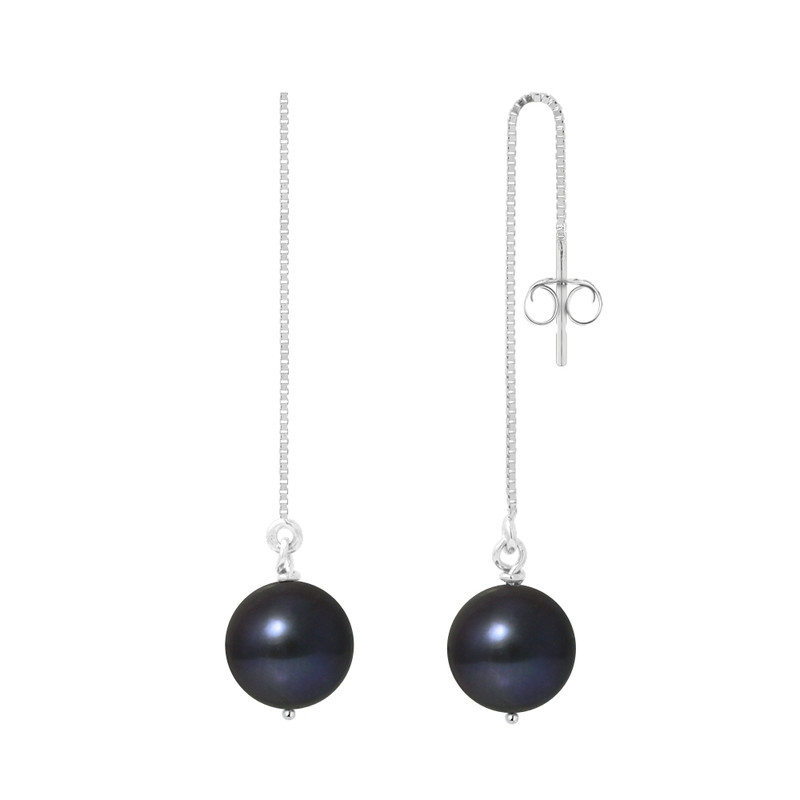 Boucles d'Oreilles Pendantes Perles de Culture Noires et or Blanc 750/1000