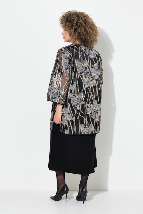 Spitzen-Jacke, offene Jacke, V-Ausschnitt, 3/4-Arm
