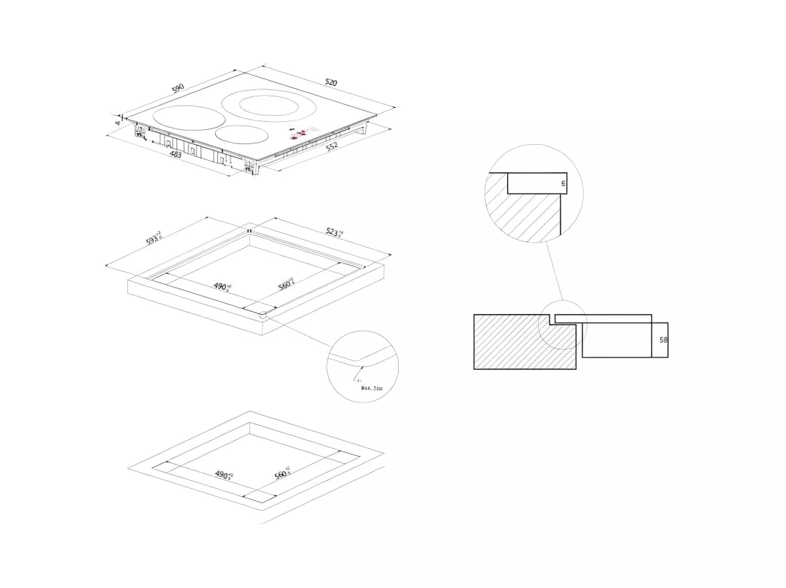 Rosieres Table de cuisson à induction 60cm 3 foyers 7200w noir - RICD36C3D/E1
