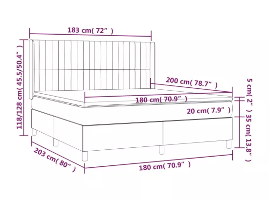 Sommier tapissier avec matelas et LED Noir 180x200 cm Tissu