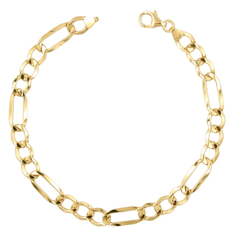 Bracelet Or Jaune Maille Figaro Alternée 1+3 - Homme