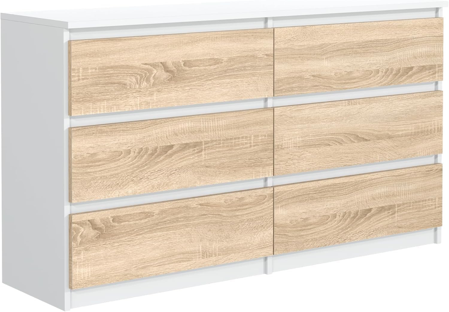 meble masztalerz Kommode Matt mit 6 Schubladen 140 cm, Sideboard Wohnzimmer, Kommode Schlafzimmer H: 78,5cm, B: 138,6 cm, T: 39 cm mit Schubladen, Schubladenschrank (Weiß Sonoma)