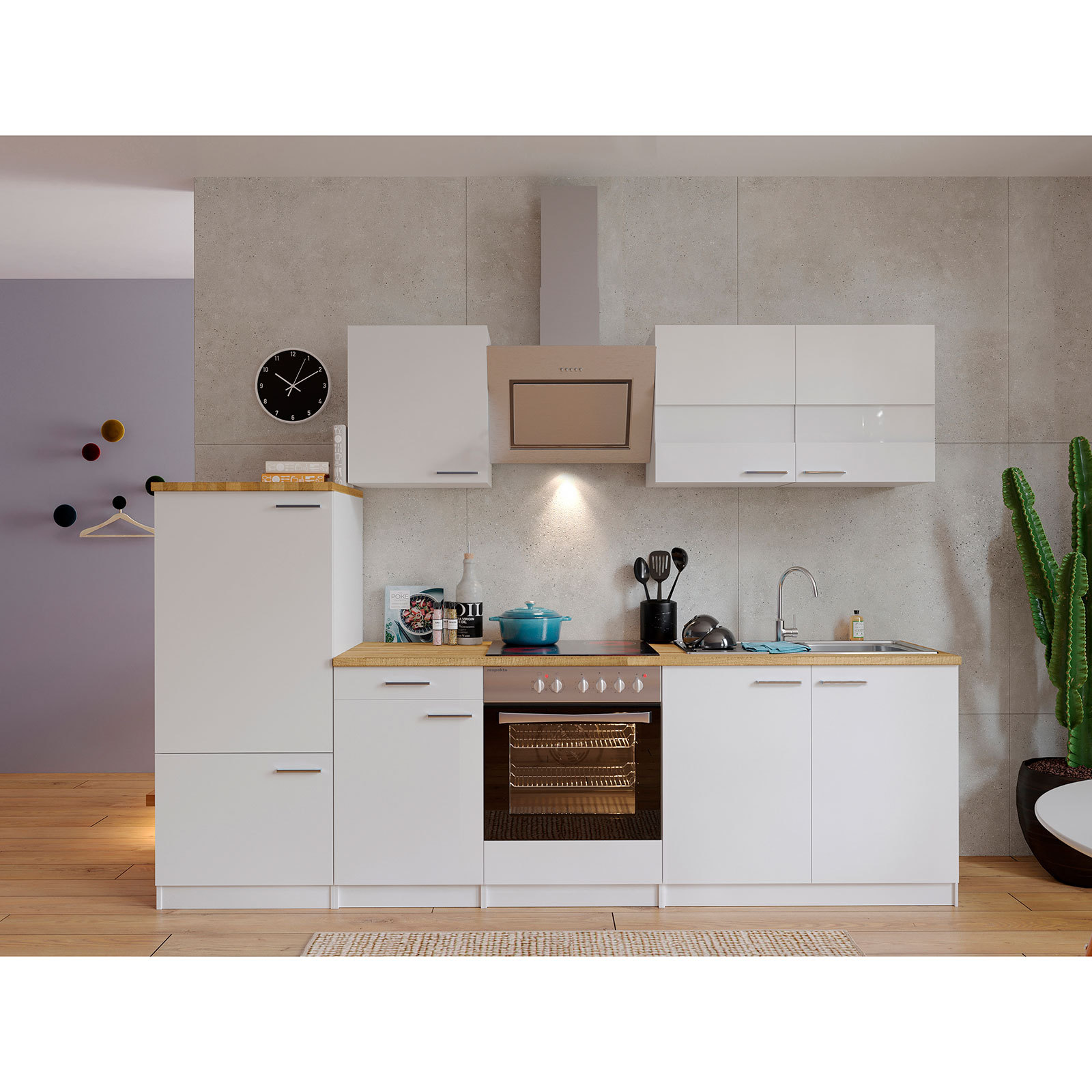 RESPEKTA Küchenblock - weiß - mit E-Geräten - 270 cm