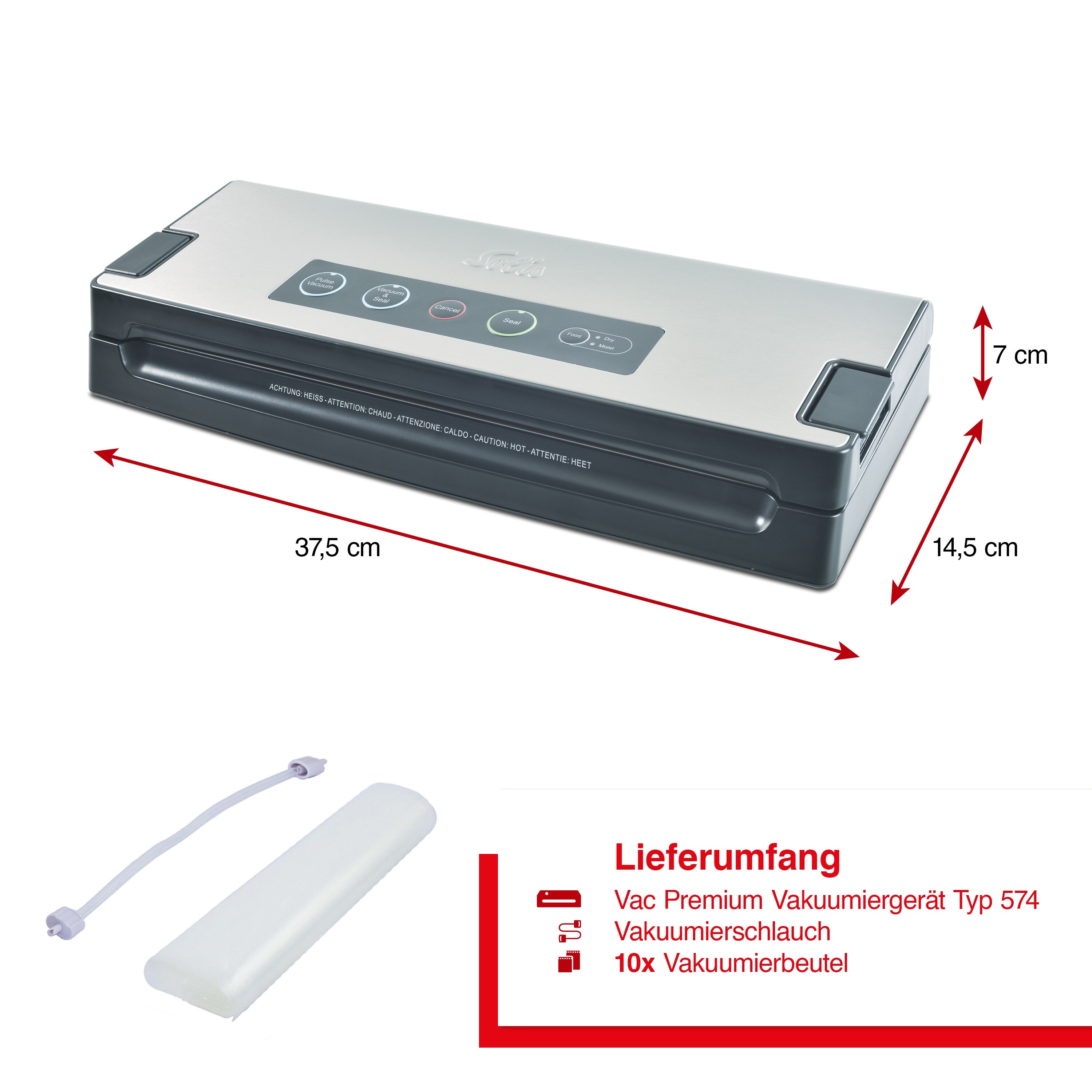 Solis Vakuumierer für 30cm Beutel 2,5mm Schweißnaht, Vakuumschlauch