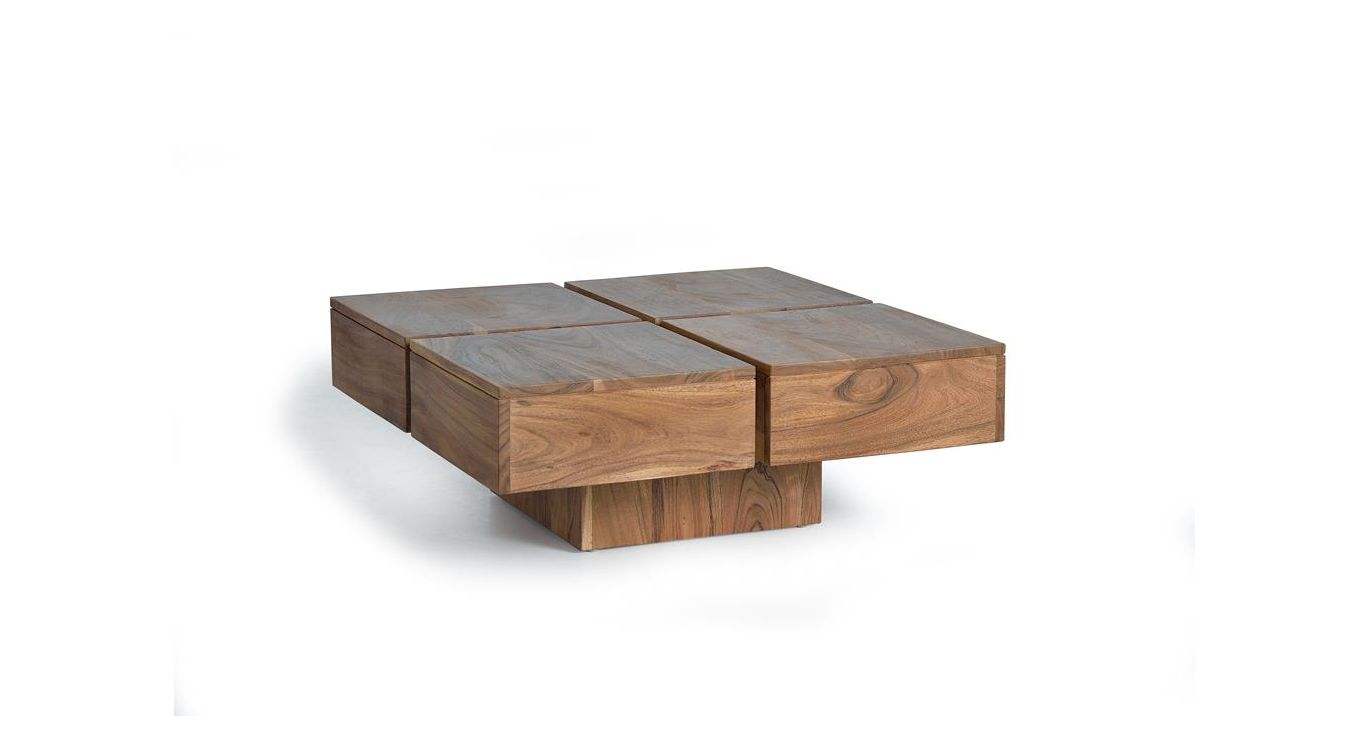 Table basse bois, fer marron 80x80x30cm - bois-fer