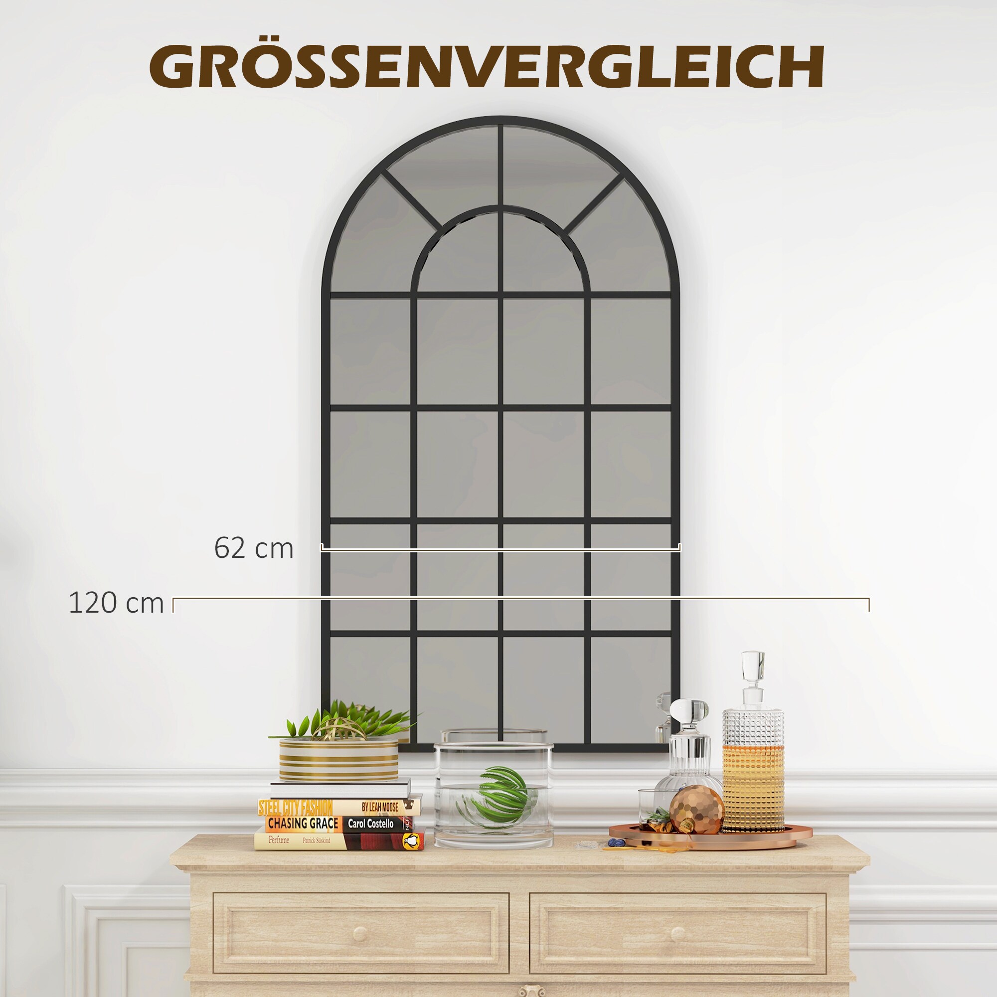 HOMCOM Wandspiegel mit Spiegelrahmen schwarz 110L x 62B x 2,5H cm