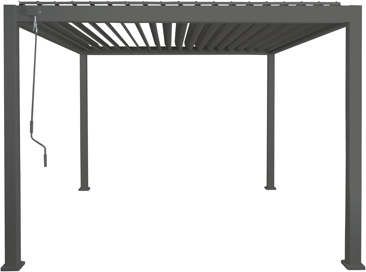 Alu Pergola HWC-N94, Lamellen-Pavillon Terrassenüberdachung, stabiles 10cm-Metall-Gestell 3x3m - anthrazit
