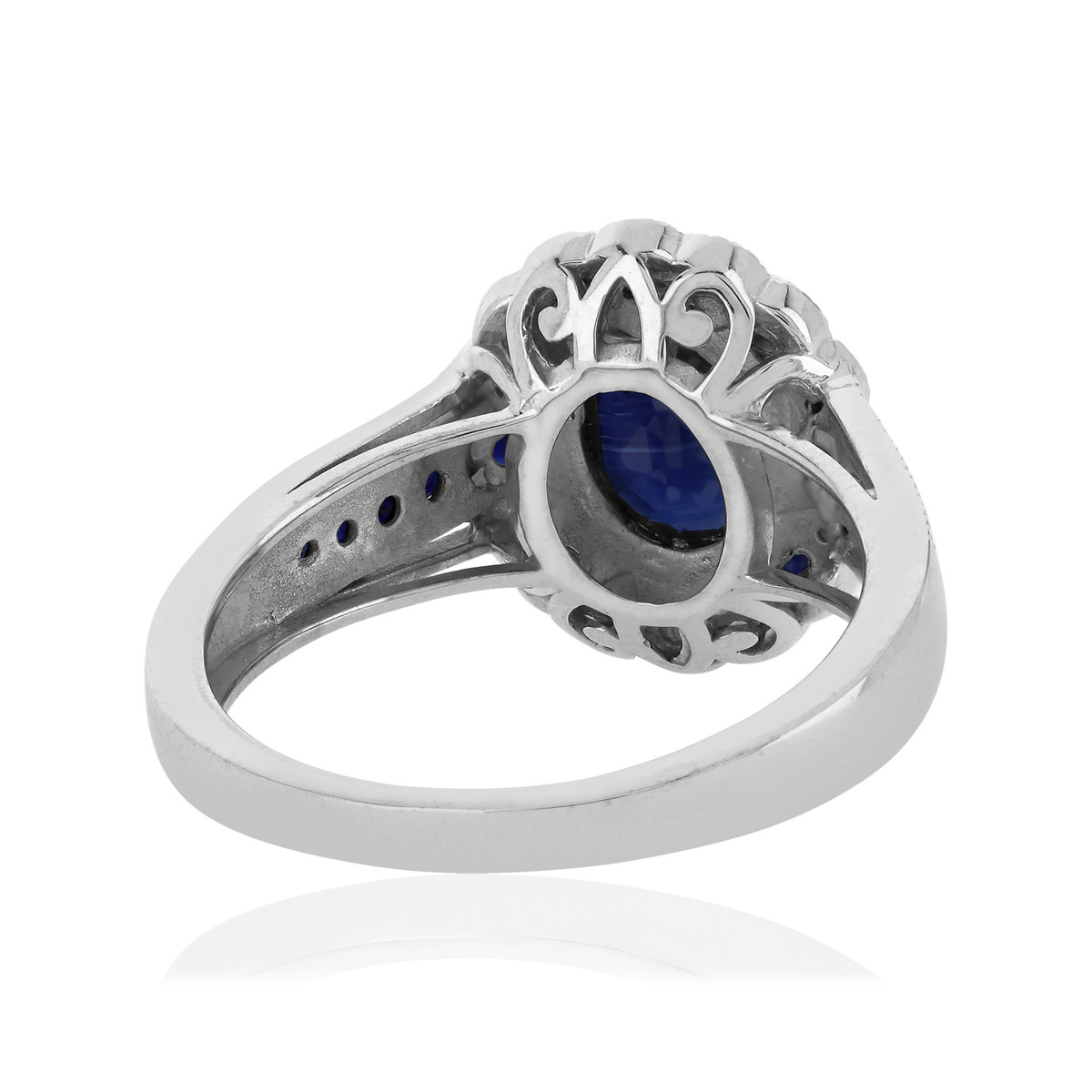Bague or 750 blanc fleur saphirs et diamants
