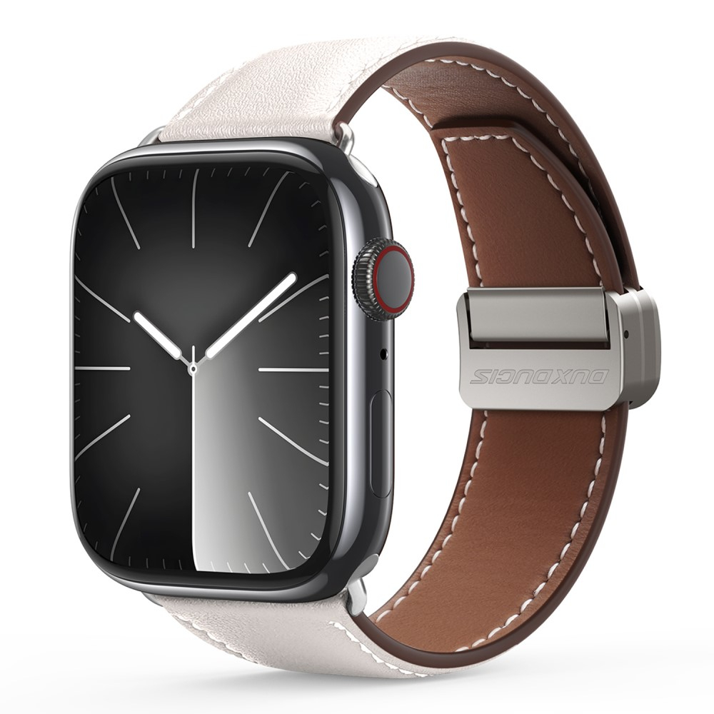 Apple Watch (49/46/45/44 mm) Echtleder Armband mit Magnet-Verschluss (Gelenkumfang 185-245mm) - Weiss