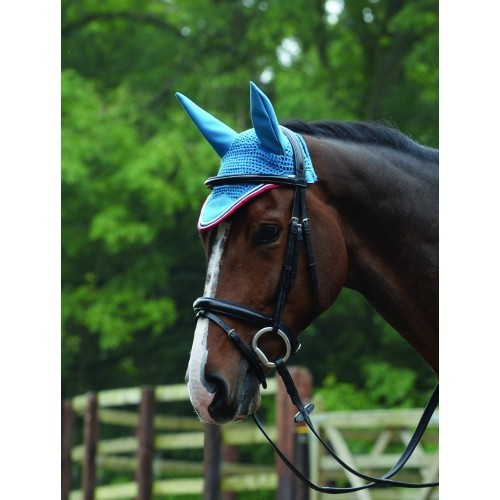 Papa-moscas saxão com protetores auriculares para cavalos, cor azul marinho/berry