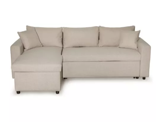 Canapé d'angle 3 places Maria réversible, convertible avec coffre en tissu - Beige - L227 x P146 x H81cm - Loungitude