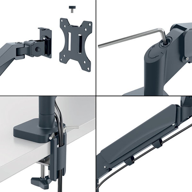 Bras simple pour écran - faible encombrement - gris foncé - Leitz Ergo