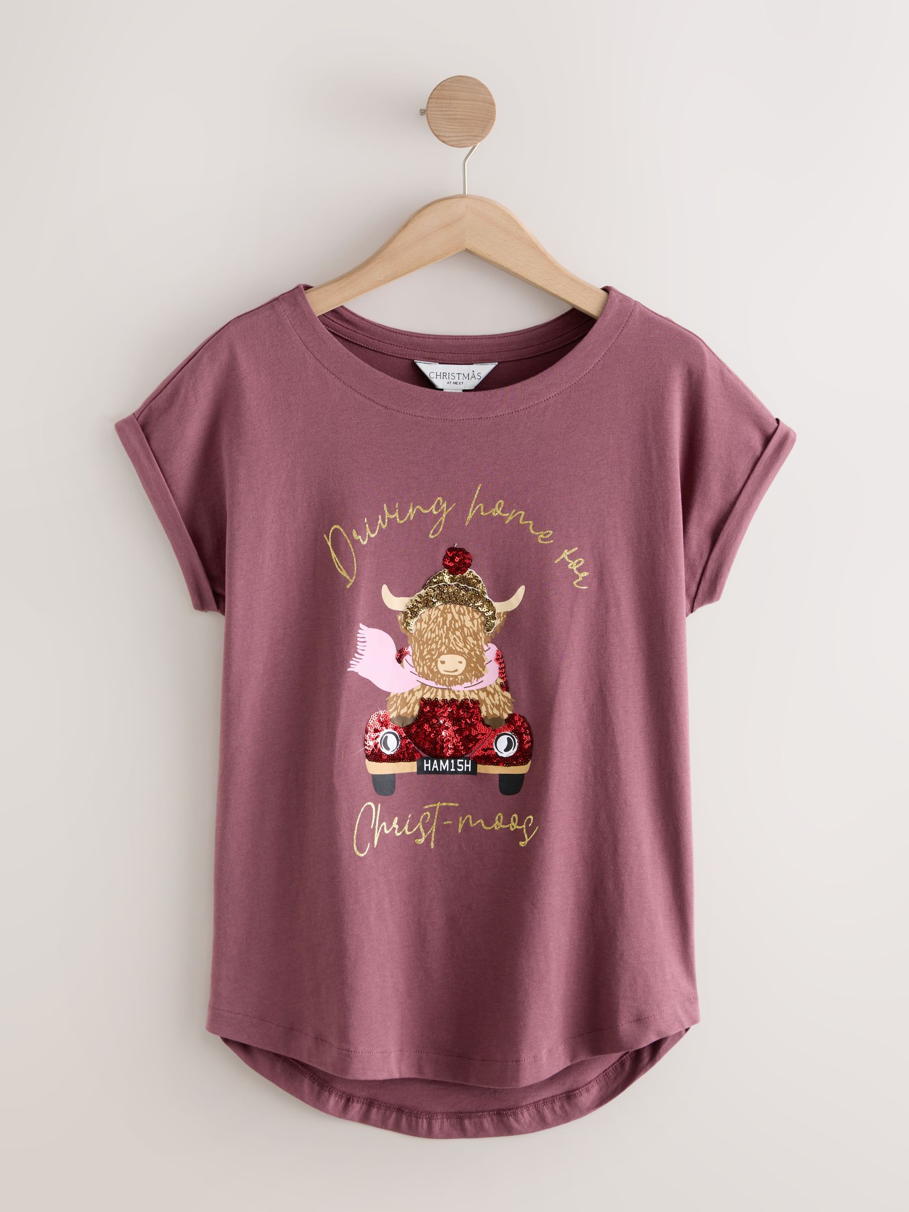 Roze Kerstmis Hamish - T-shirt met kapmouwtjes