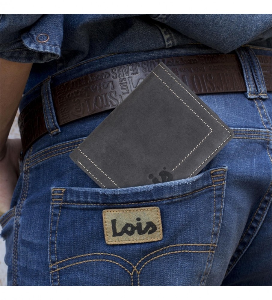 Carteira de couro Lois 201518 preta - 8 x 11 cm -