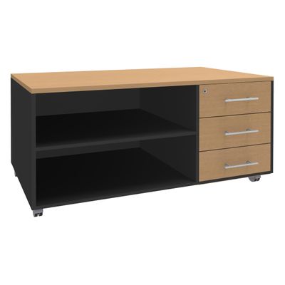 Console mobile EXPRIM/URBAN/LOFTER/LEVEL - L120 x H63 x P60 cm - 3 tiroirs - coté anthracite - finition façade et dessus imitation Hêtre