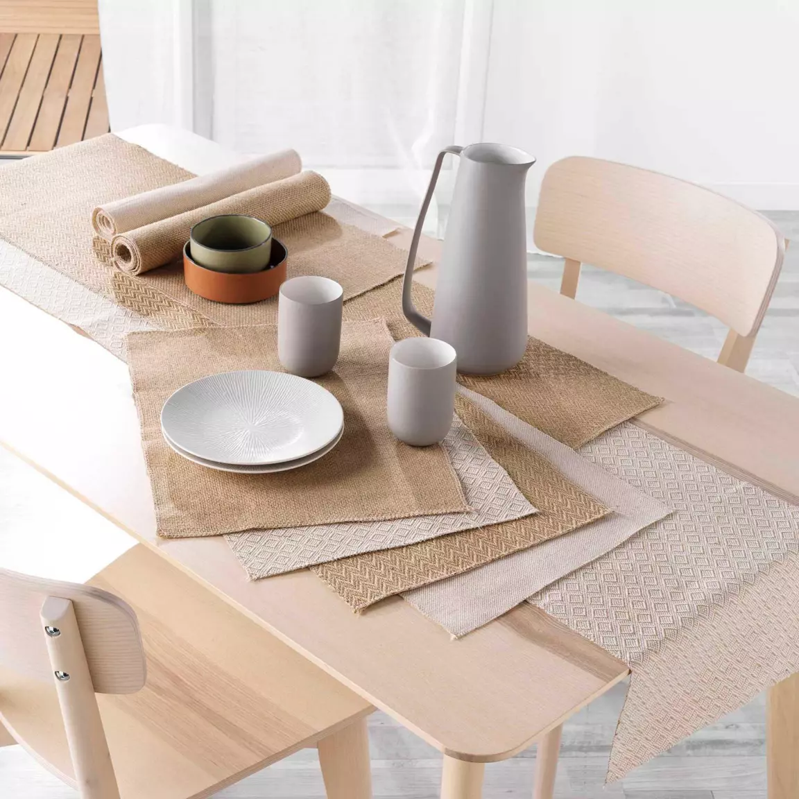 Lot de 2 sets de table jute (33 x 45 cm) Leny Beige