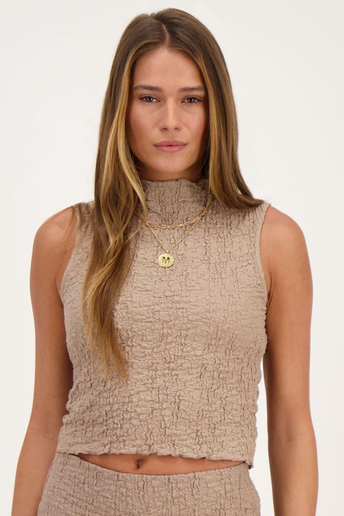 Taupe mouwloze top bubble