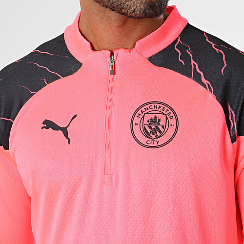 Sweat Col Zippé Manchester City 772858 Rose Fluo Noir