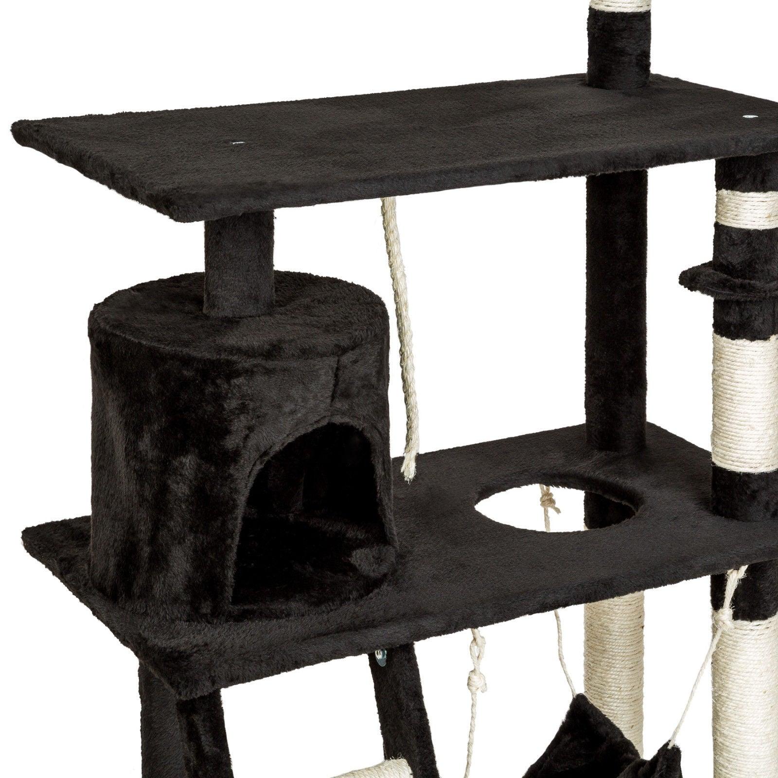 Arbre à chat griffoir grattoir niche jouet animaux peluché noir 141 cm