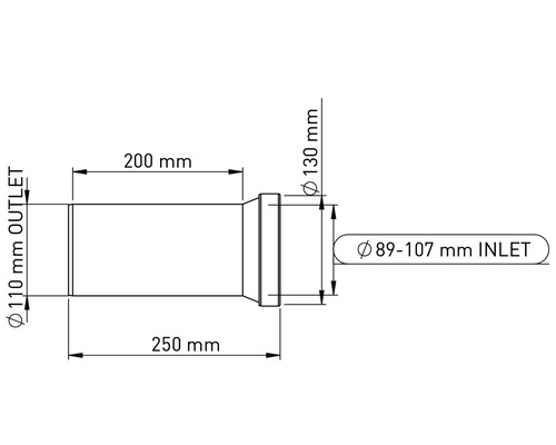 Wandcloset aansluitset Ø110 x 250 mm