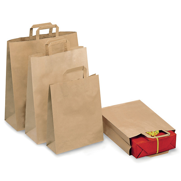Sac kraft brun à poignées plates l.32 x H.35 x soufflet 16 cm - lot de 250