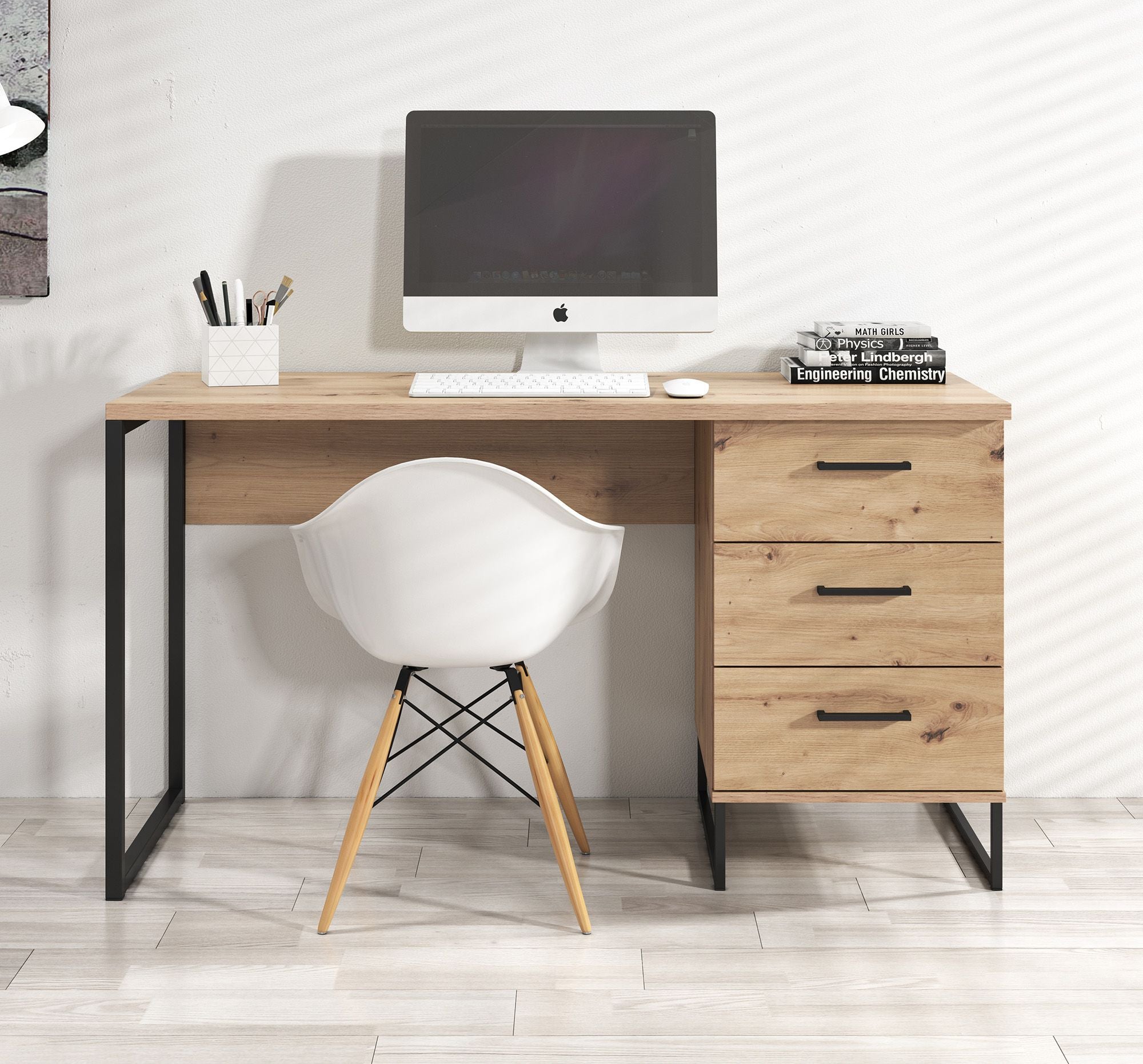 Meubella - Bureau Saturn - Eiken - Zwart - 138 cm