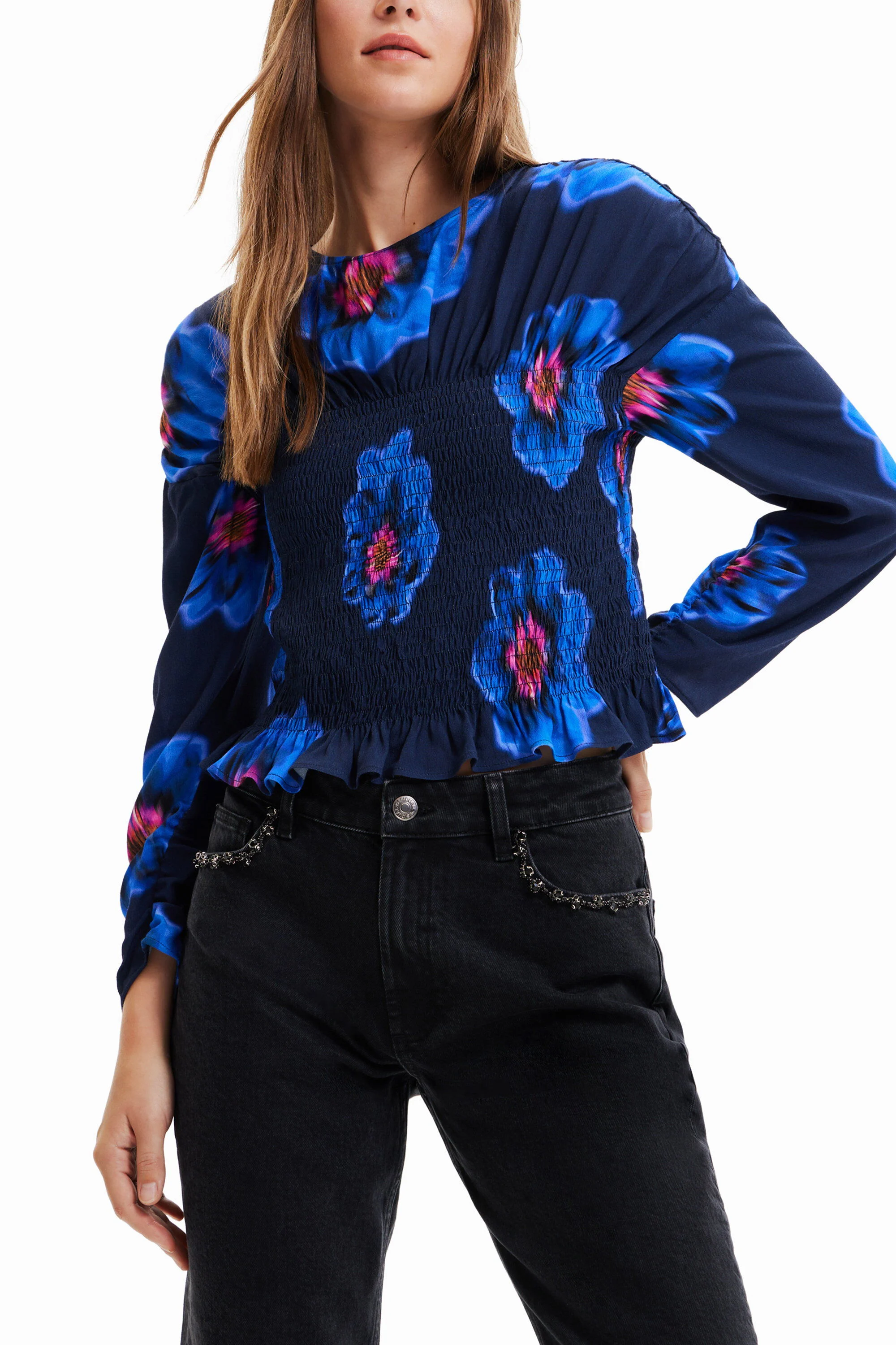 blusa floral franzida