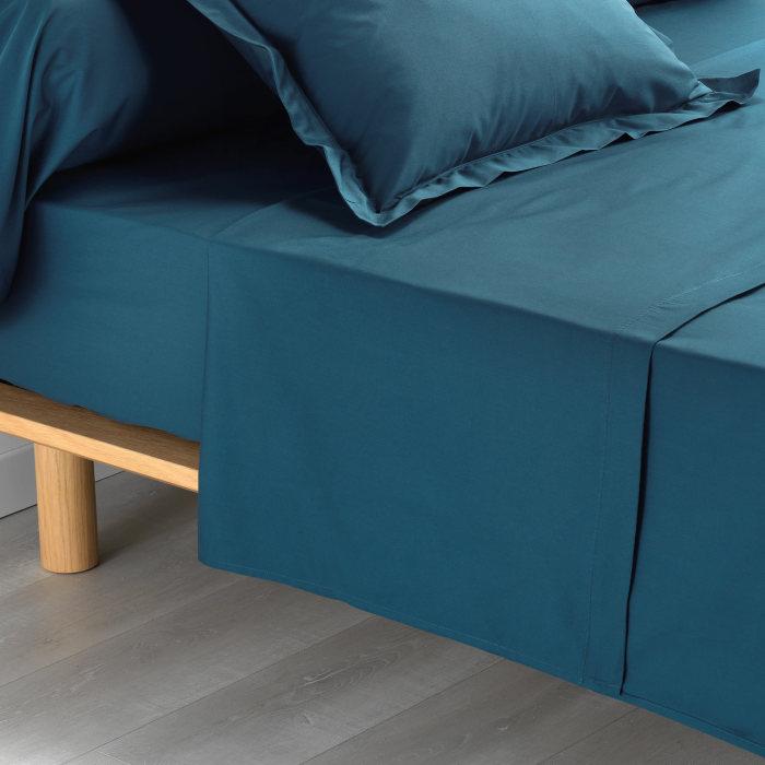 DRAP PLAT 2 PERS 240 X 300 CM PERCALE UNI 78 FILS BLEU
