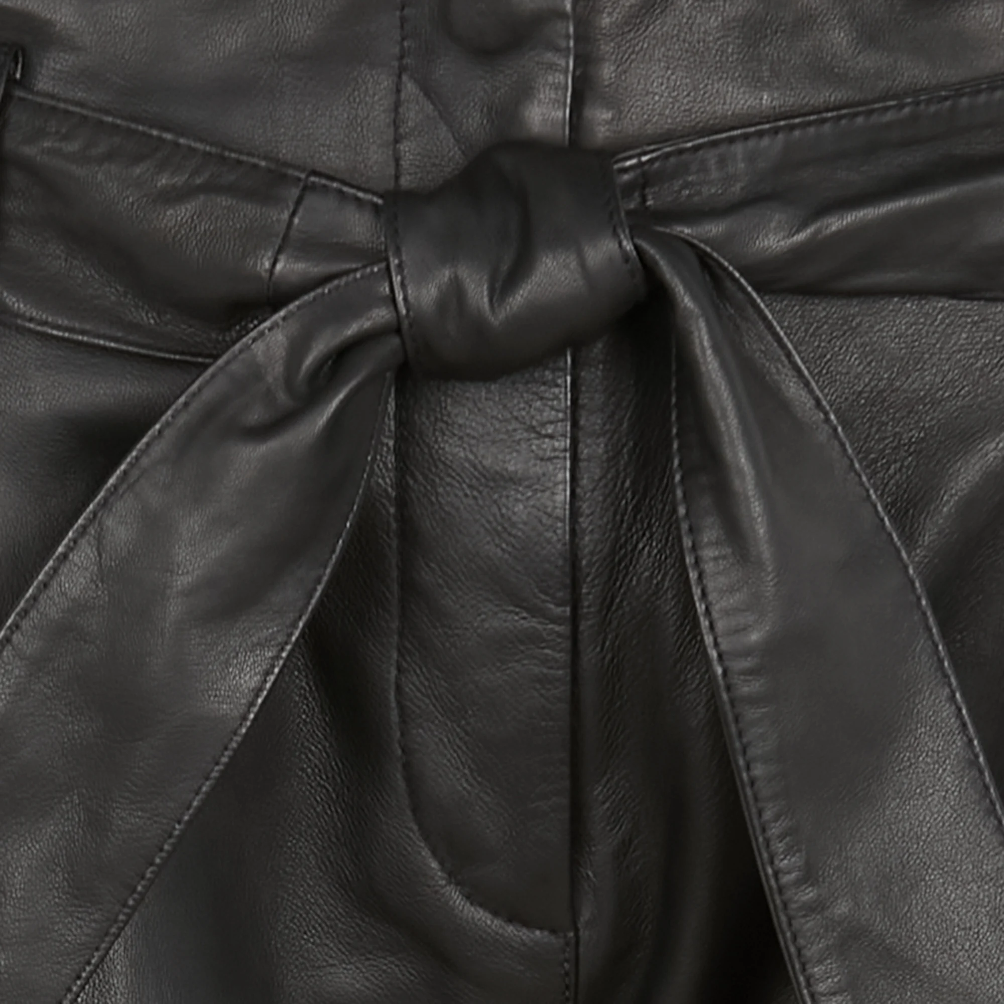 Pantalon droit taille haute en cuir | Noir