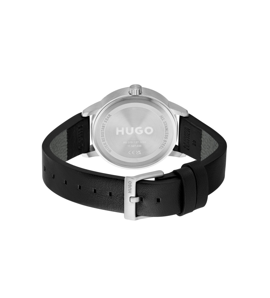 Relógio analógico HUGO com pulseira de couro, preto