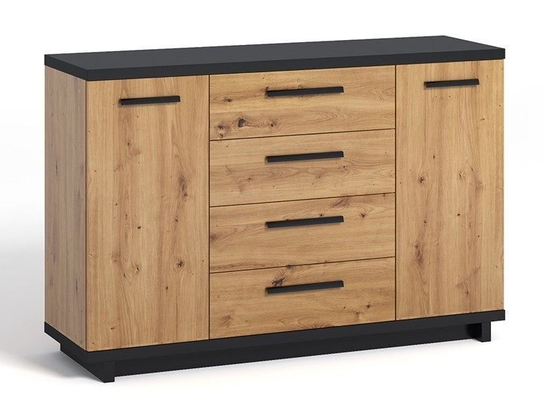 Meubella - Dressoir Incala - Eiken - Zwart - 135 cm